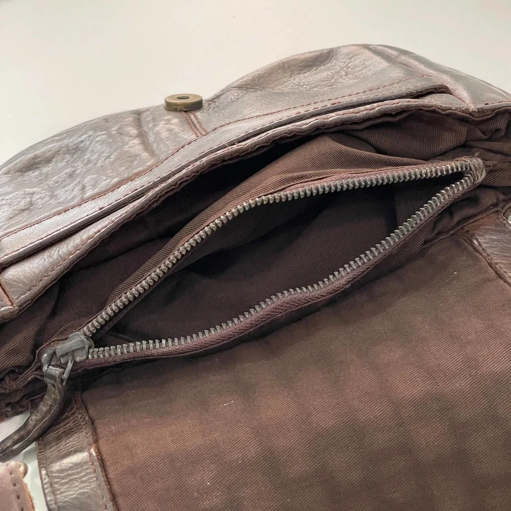 Brown Woven Leather Adjustable Strap Small Crossbody Purse Bag Distressed Travel - Picture 15 of 16